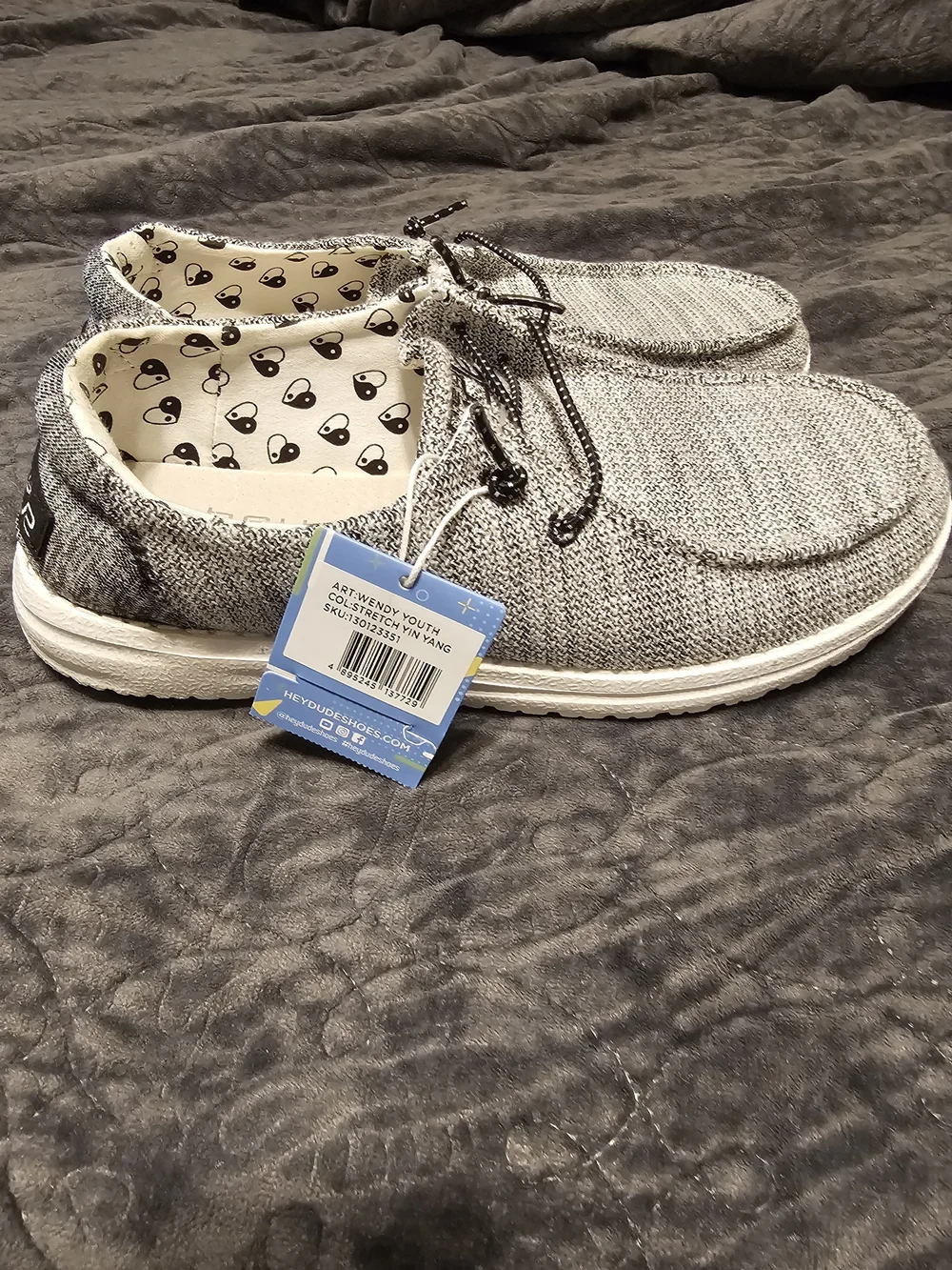 Hey Dude Kids Slip-On Knit Moccasins in Heather Gray with Black Accents